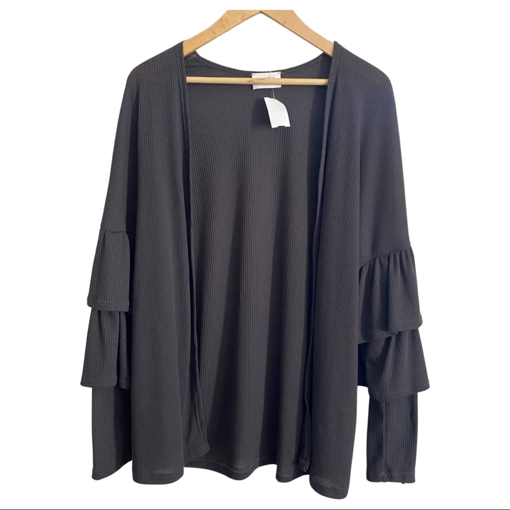 Everly Tiered Ruffled Gray Cardigan (size M)
